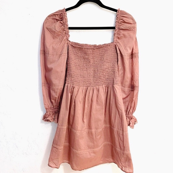 Reformation Dunes Long Sleeve Smocked Mini Dress Praline (Size 4) - Picture 3 of 4